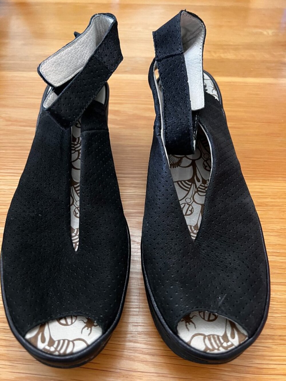 Fly London Black Perforated Open-Toe Platform Sandals